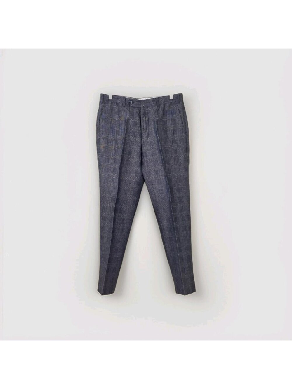 ​Samuelsohn Linen Wool Silk Pants 34R x 29 Grey Glen Plaid Union Made Old Money